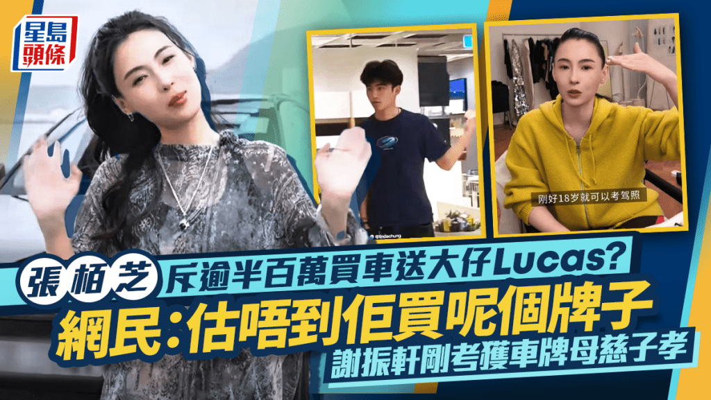 張栢芝斥逾半百萬買車送大仔Lucas？  網民：估唔到佢買呢個牌子  謝振軒剛考獲車牌母慈子孝