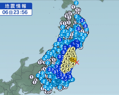 日本東北晚上發生5.9級地震。網上圖片