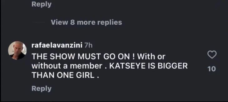 隊友Daniela父親被發現留言指KATSEYE不應為一名成員，而受到影響。