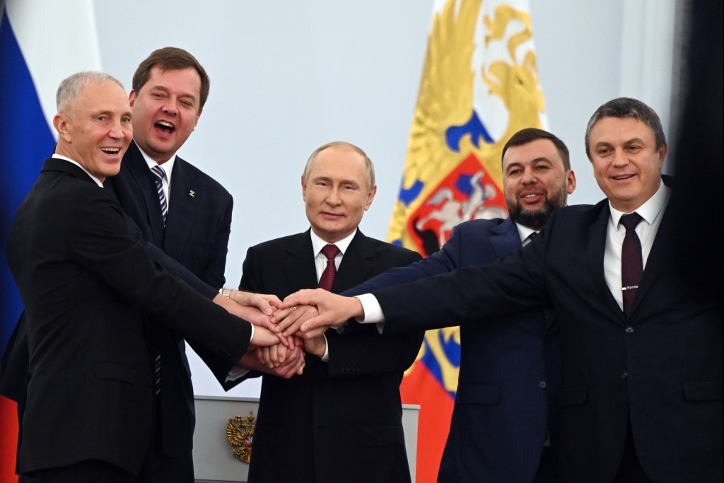 俄羅斯總統普京宣布烏克蘭四個地區加入俄羅斯。AP