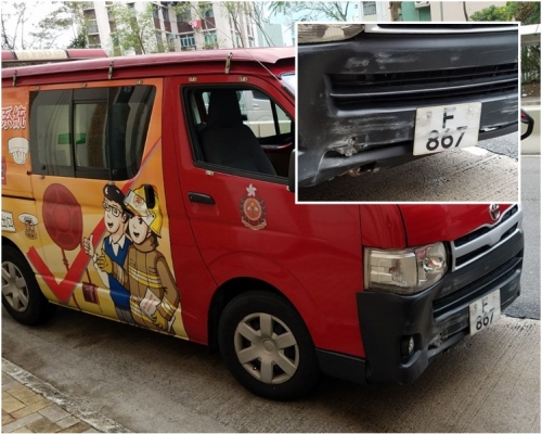 消防處客貨車車頭損毀。