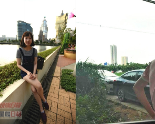 廣州乘白牌車遇險港女搣時潘澳門接受訪問。記者李殷攝（右圖：Facebook Shu Wan Pun圖片）
