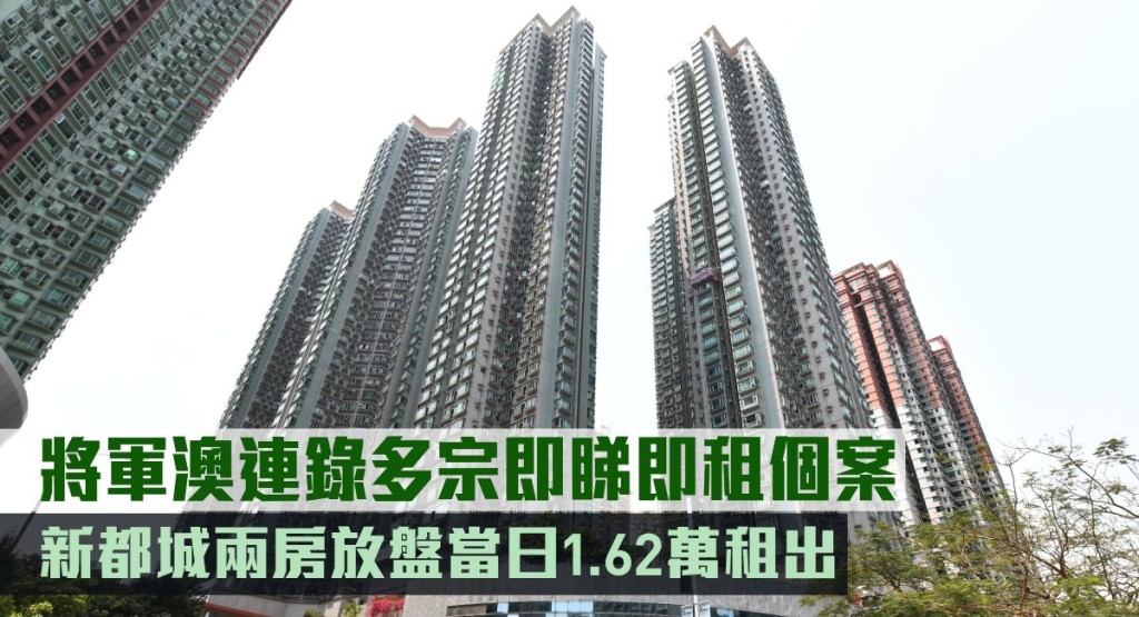 將軍澳連錄多宗即睇即租個案,新都城兩房放盤當日1.62萬租出。
