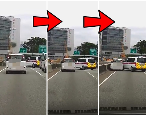 警車切線時與私家車有約一個車位距離，私家車有收掣仍相撞。Mark Wong 「馬路的事討論區」facebook群組