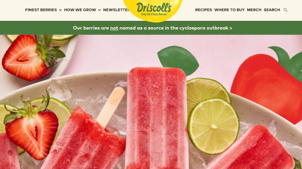 美國消費者指Driscoll's士多啤梨含致癌殘留農藥。www.driscolls.com