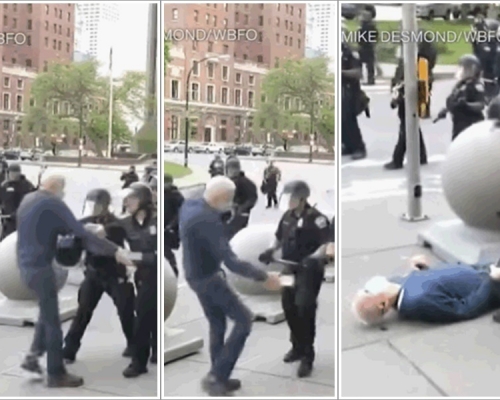 水牛城兩警推跌長者被停職 。