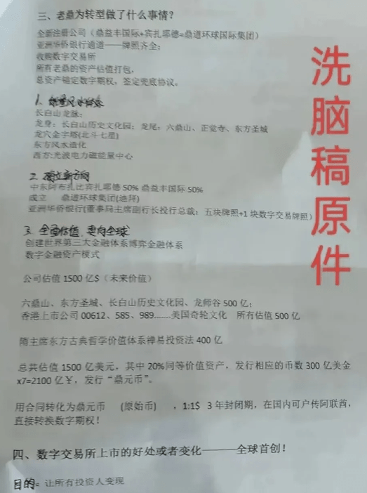 网上另有流传一份稿件，详细记录了鼎益丰如何将资产转为数位货币，但被指是用于为投资者「洗脑」。