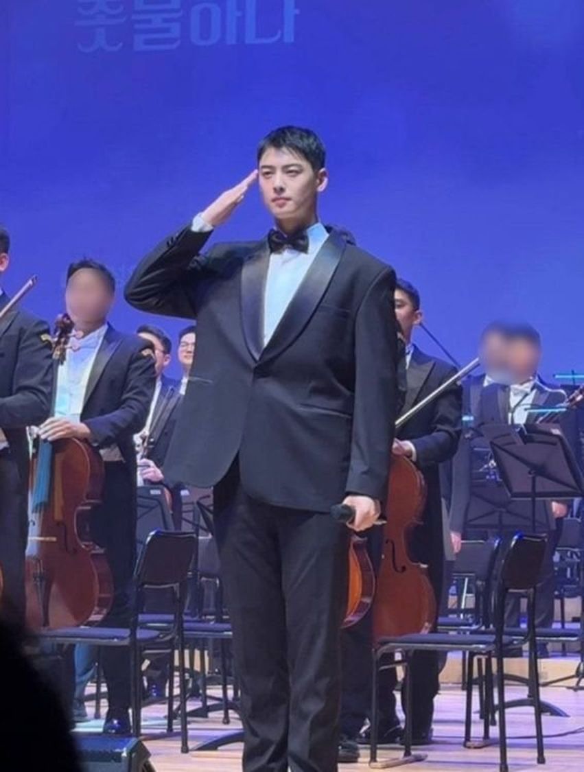 車銀優為軍樂隊活動登台演出，其敬禮身姿依然挺拔有型。