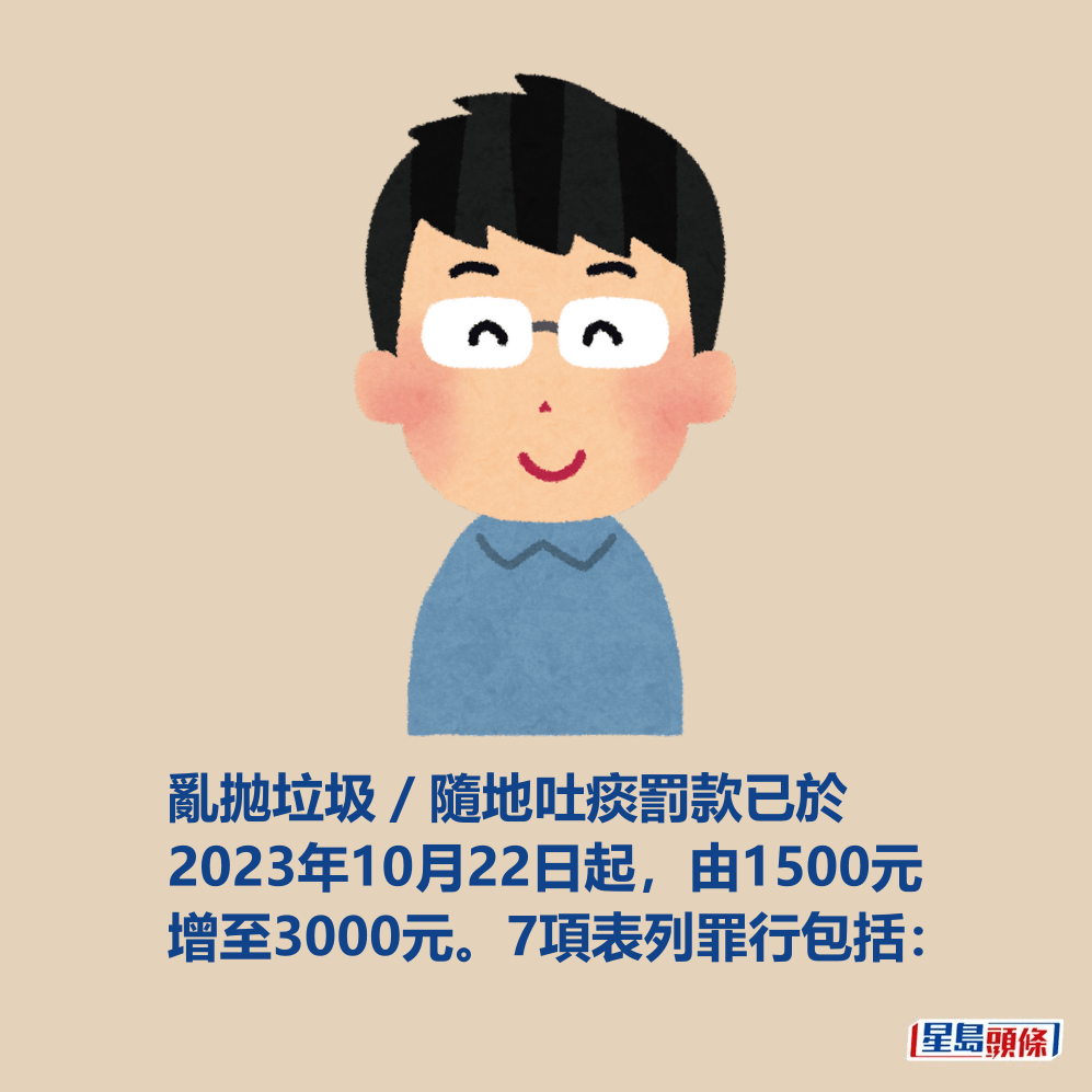 亂拋垃圾／隨地吐痰罰款已於2023年10月22日起，由1500元增至3000元。