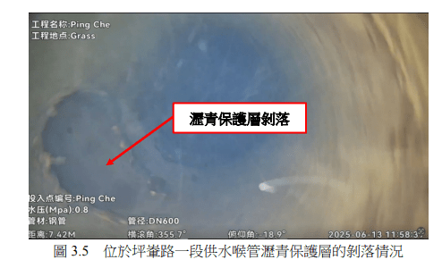 瀝青剝落。報告截圖