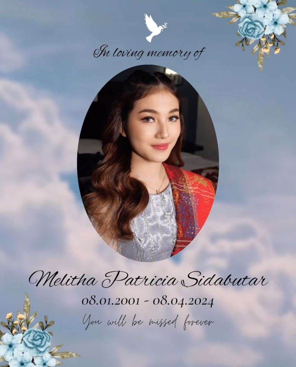 其唱片公司今日發文宣布Melitha Sidabutar離世消息，並寫上：「永別了Melitha，與我們的主耶穌在榮耀的天堂相見」。