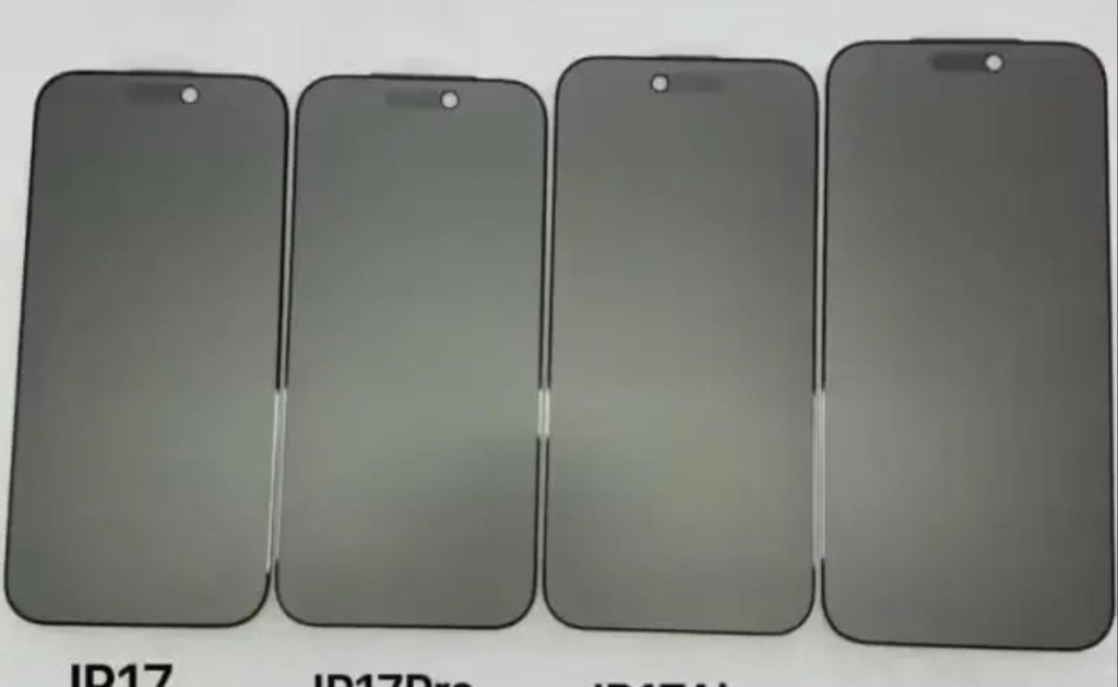 iPhone 17 Pro（左二）及iPhone 17 Pro Max 螢幕依舊是6.3吋及6.9吋（右），iPhone 17 Air（右二）則是6.6吋。