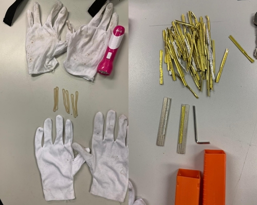 警方在3名男子身上發現手套及電筒,並在附近位置搜出一組百合匙、士巴拿及螺絲批。 警方圖片