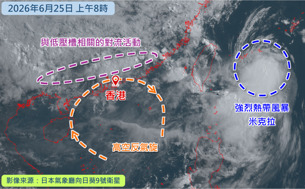 昨日（25日）上午8时正的卫星云图。天文台图片