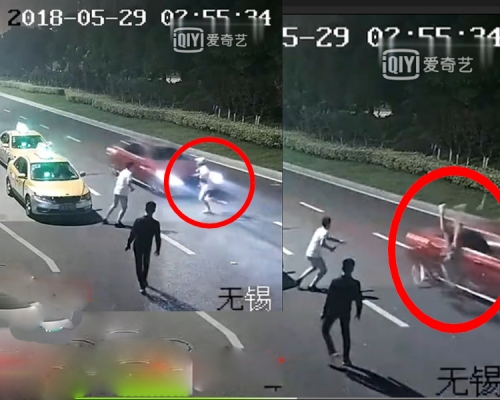 女子與兩男爭執倒行後退走出馬路,結果被一輛猛衝的酒駕車撞斃。(網圖)