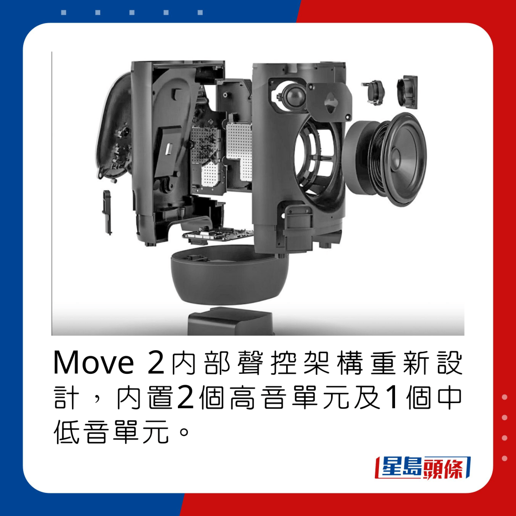 Move 2內部聲控架構重新設計，內置2個高音單元及1個中低音單元。