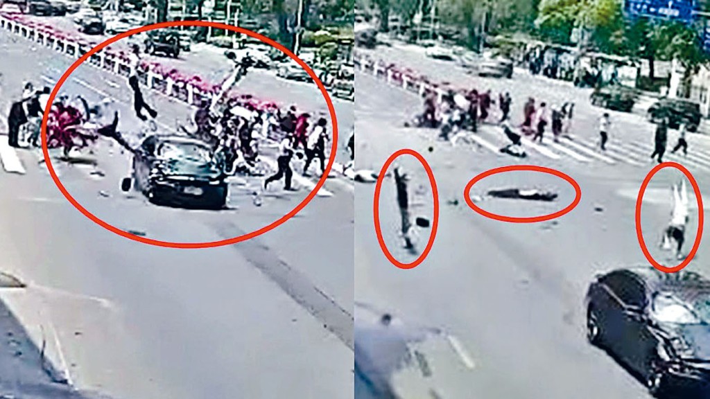 大連房車衝斑馬線 撞飛路人。 網圖