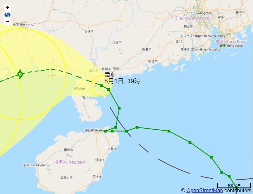 韋帕的路徑曲折。天文台路徑圖