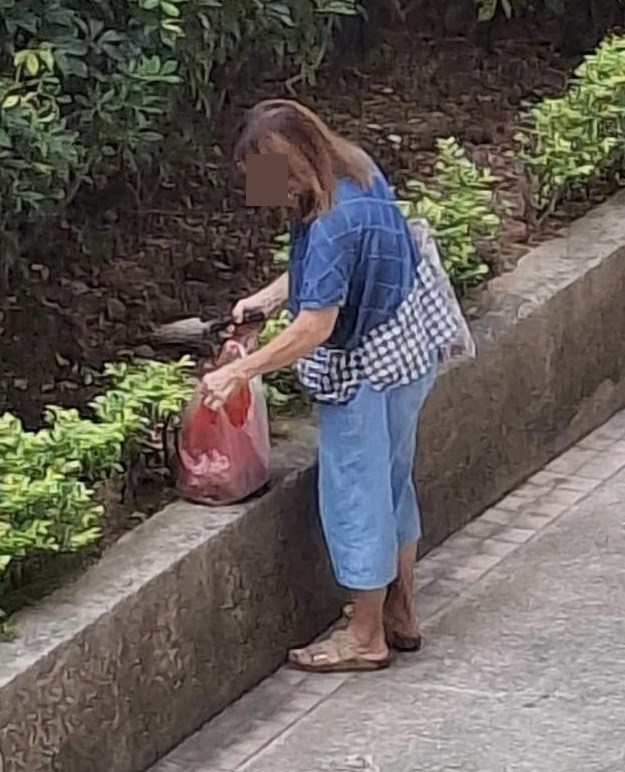 金髮女拿著鐵鏟。fb「筲箕灣西灣河關注組」截圖