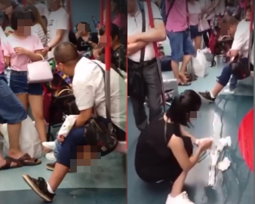 疑似内地父母帶同女兒乘搭港鐵，其父親讓女兒在港鐵車廂座位上小便。