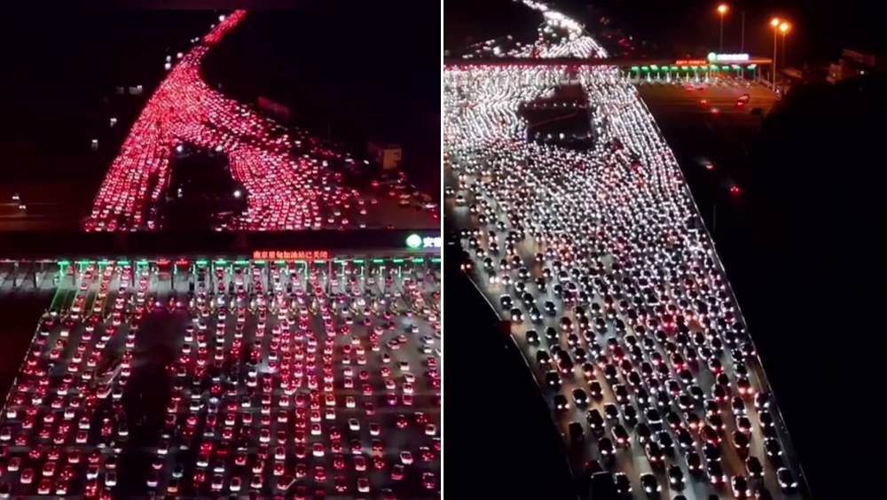 國慶，第一批堵車的人堵成鴛鴦鍋。