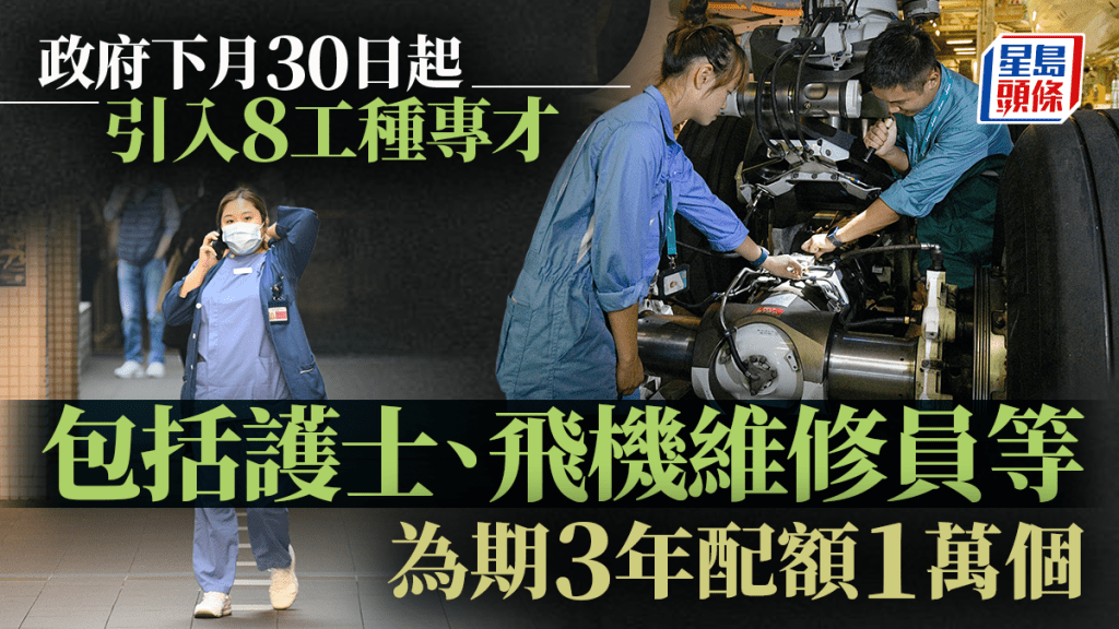 6.30起引入8技術工種專才 涵護士、飛機維修等 為期3年名額1萬 每項限3000人