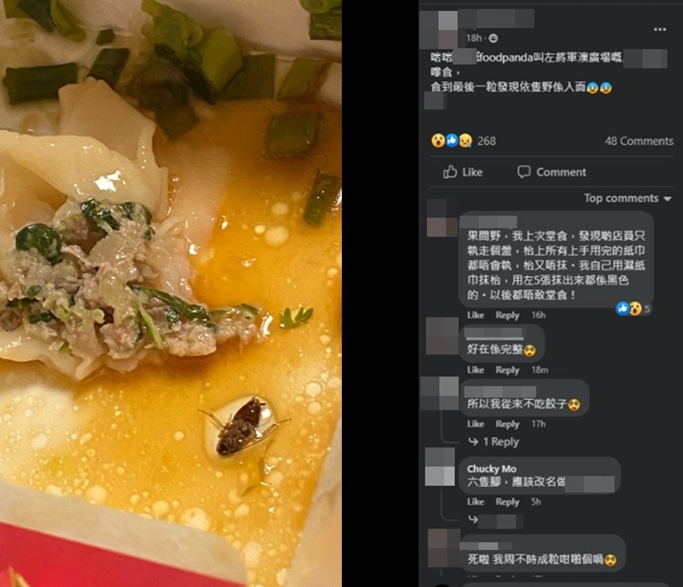 有网民使用外送平台在将军澳广场外卖一盒韭菜水饺。将军澳主场FB图片