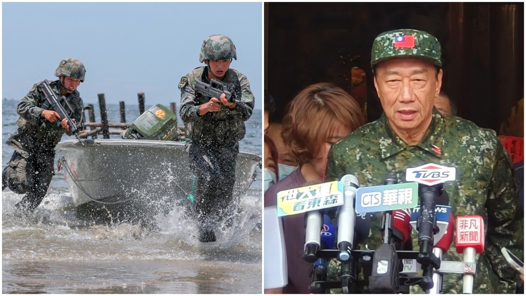 郭台銘(右)稱,台海若開戰華爾街股市10秒崩盤。