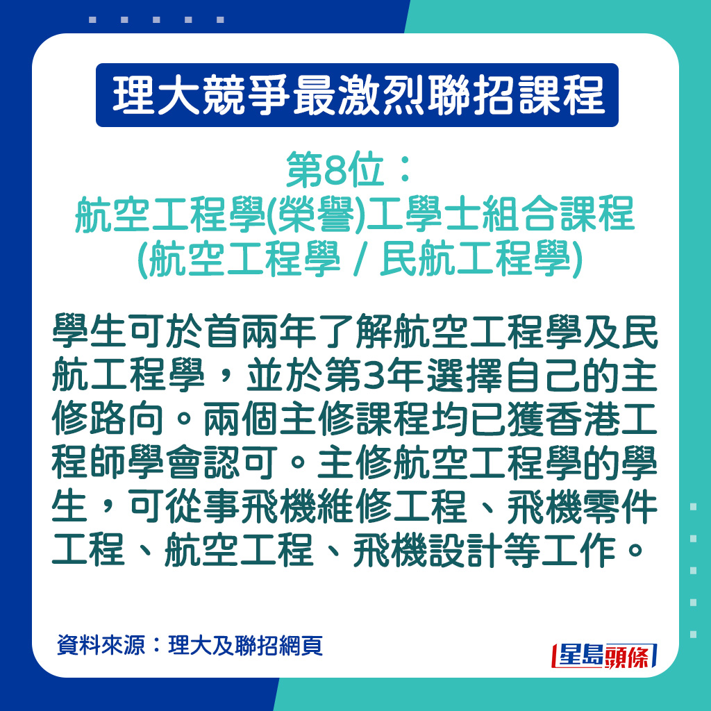 航空工程學(榮譽)工學士組合課程 (航空工程學 / 民航工程學) 的課程簡介。