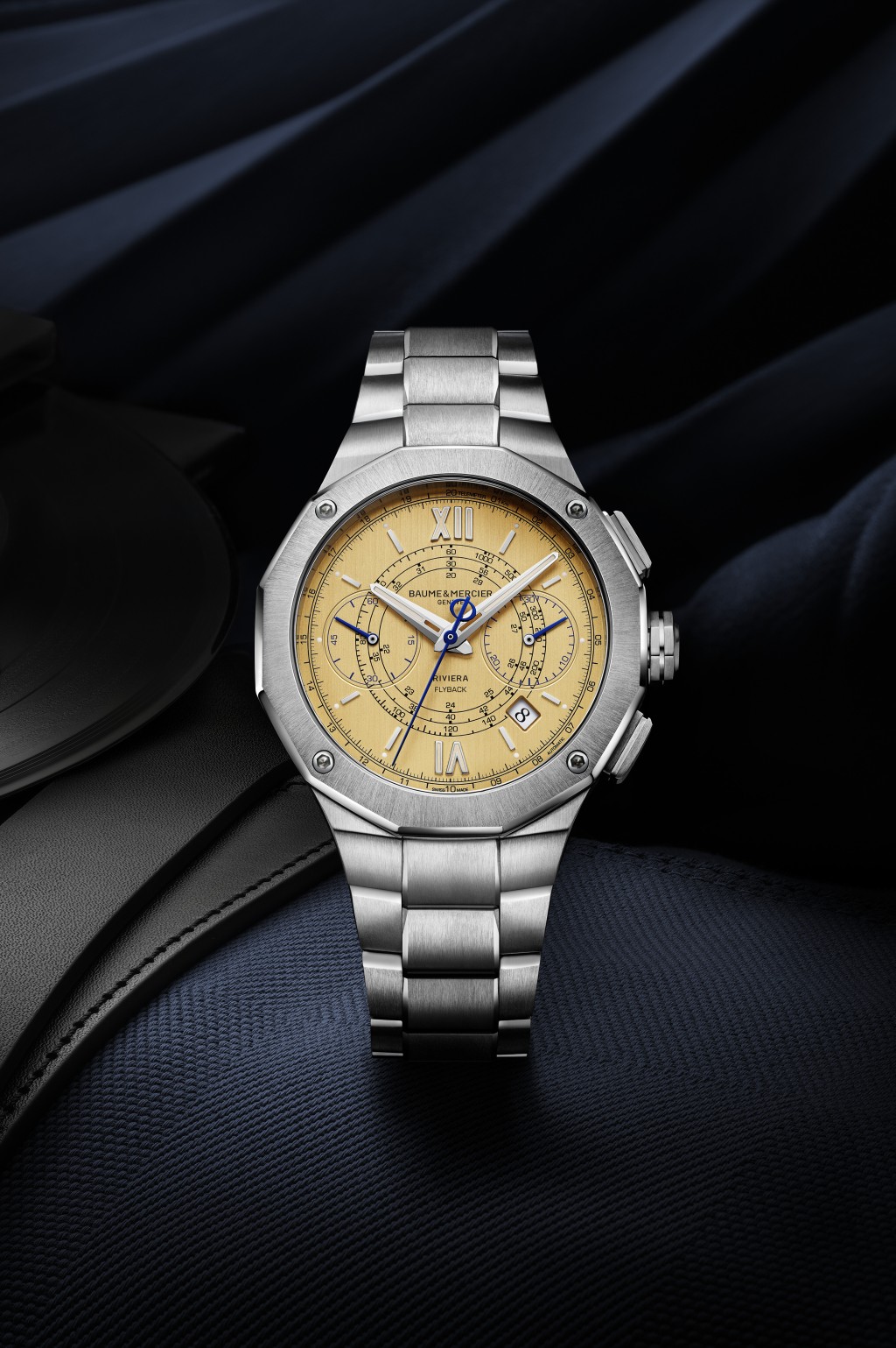 Baume & Mercier Riviera Chronograph Flyback M0A10828 ,錶殼:41mm不鏽鋼 / 機芯:La Joux-Perret 8147自動 / 限量:73枚 / 售價:$63,000。 Baume & Mercier Riviera Chronograph Flyback M0A10828 ,錶殼:41mm不鏽鋼 / 機芯:La Joux-Perret 8147自動 / 限量:73枚 / 售價:$63,000。