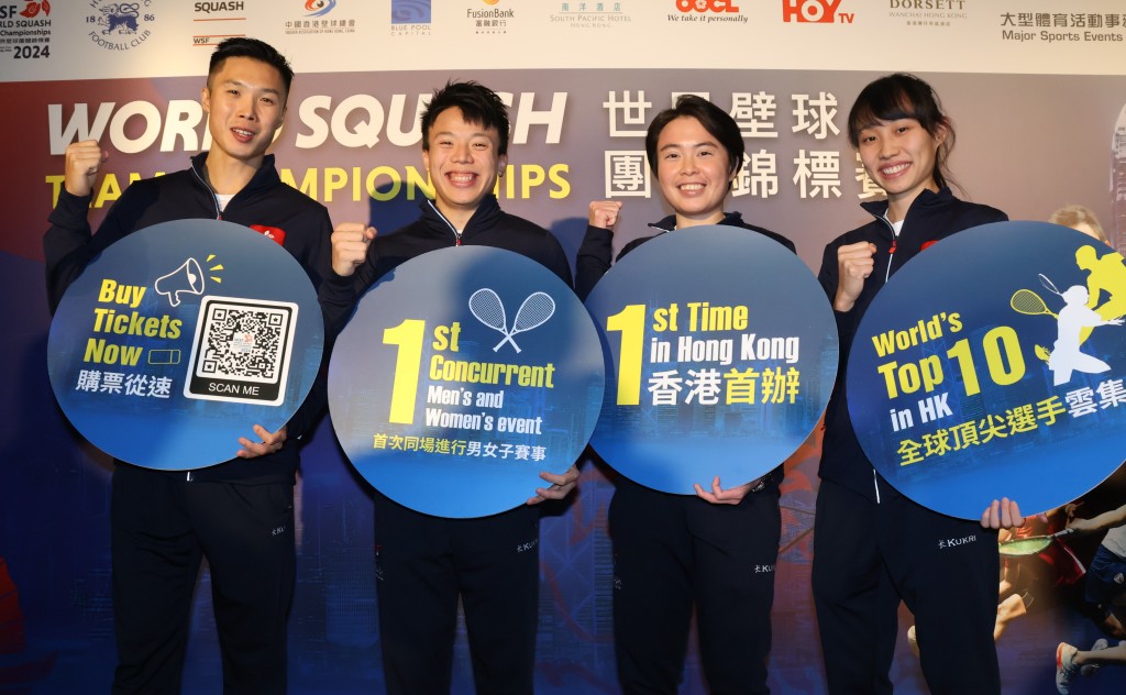 香港4位代表將出戰世界團體賽，包括女子組的何子樂（右起）、湯芷穎、男子組的劉子均及梁子軒