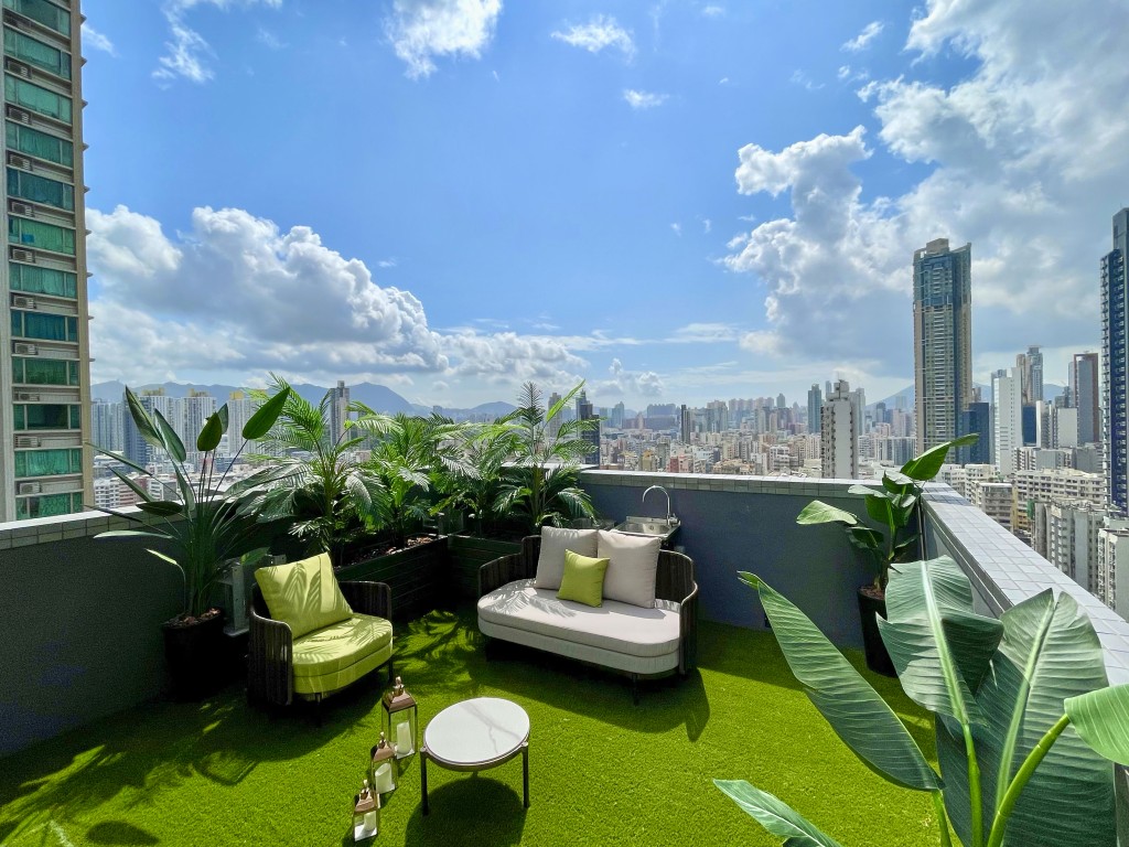 天台以城市绿洲为概念，提供户外私人空间。