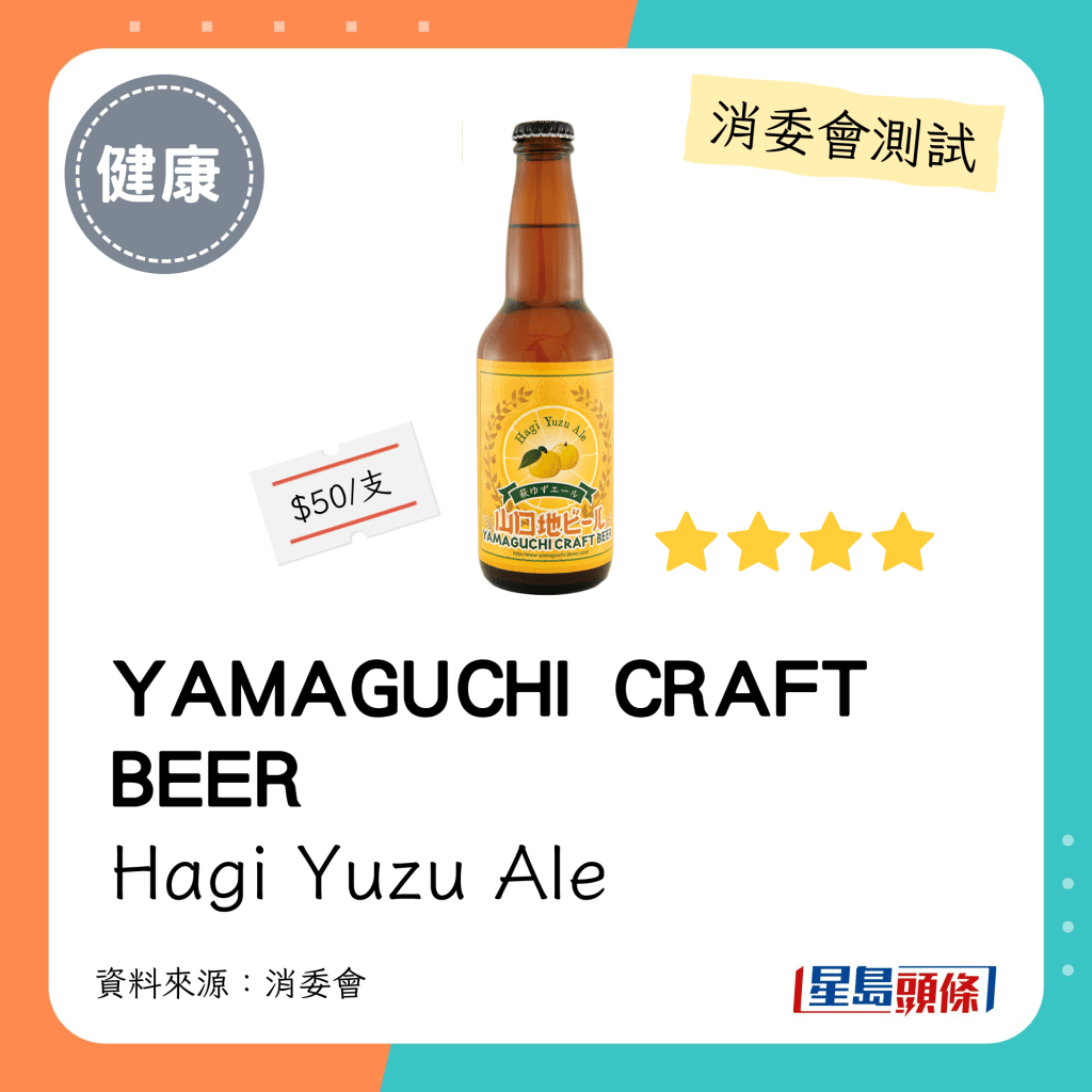 消委会啤酒检测名单：「山口地」柚子爱尔啤酒 YAMAGUCHI CRAFT BEER Hagi Yuzu Ale（4星）