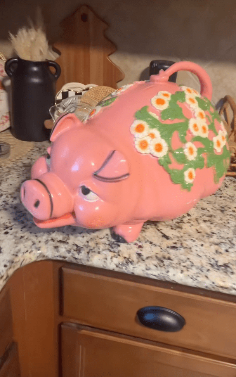 美國德州一名熱愛在二手商店「尋寶」的女子,日前以低價購得一個外觀奇特的粉紅豬錢罌,不料回家後發現內有乾坤,竟藏著多達2028美元現金(折合約1.6萬港元)。TikTok@miles8katrina 美國德州一名熱愛在二手商店「尋寶」的女子,日前以低價購得一個外觀奇特的粉紅豬錢罌,不料回家後發現內有乾坤,竟藏著多達2028美元現金(折合約1.6萬港元)。TikTok@miles8katrina