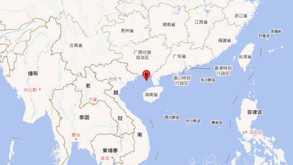 北部灣凌晨發生5級地震。中國地震台網