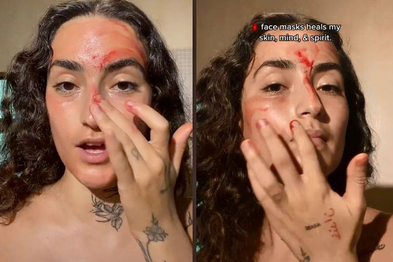 Deryazêra宣稱將自己新鮮的經血塗抹在臉上，能夠讓皮膚更加光滑。網圖