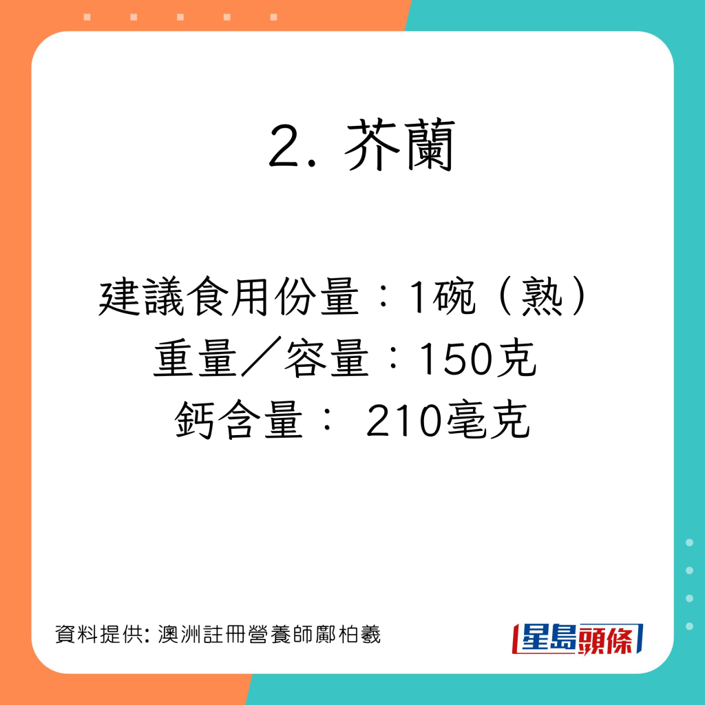 澳洲注册营养师邝柏羲（Dominic）为大家推介5款高钙食物。