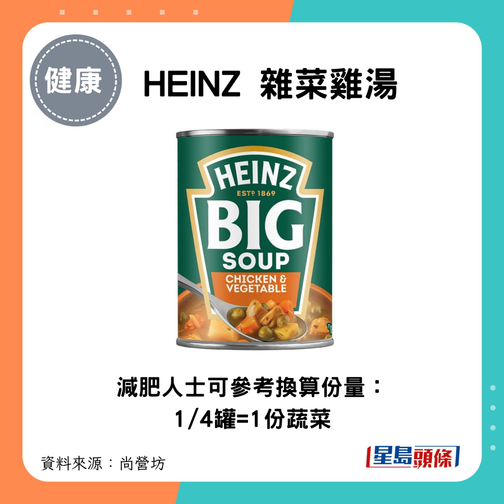 1/4罐 HEINZ 雜菜雞湯=1份蔬菜