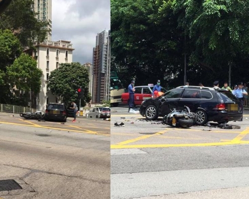 私家車司機疑違例右轉,23歲鐵騎士被撞至昏迷。網民Kit Sai/ 香港鐵騎館(吹水區)fb群組