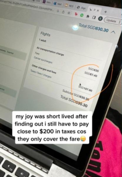 一名新加坡女子在網上指抽中國泰免費機票卻要給200新加坡元稅。網上圖片
