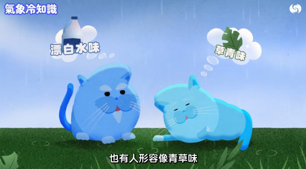 香港天文台《氣象冷知識》「汪汪夢裏聞:下雨的味道」截圖。 香港天文台《氣象冷知識》「汪汪夢裏聞:下雨的味道」截圖。