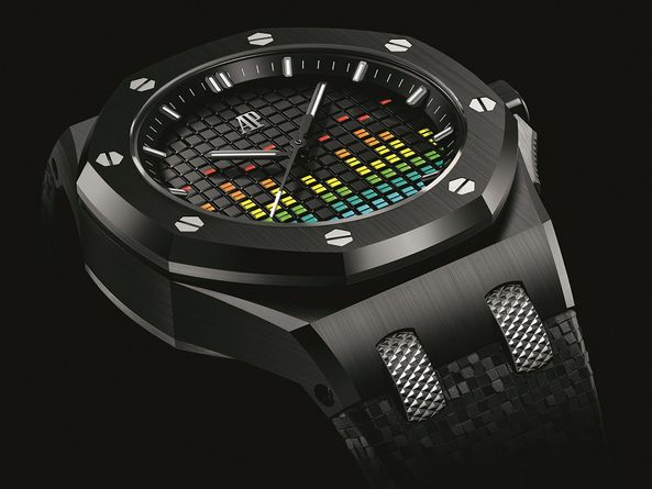 無論是外形設計、表盤中的彩色格紋細節,均可見設計師巧妙地將音樂元素融入腕表設計之中。 無論是外形設計、表盤中的彩色格紋細節,均可見設計師巧妙地將音樂元素融入腕表設計之中。