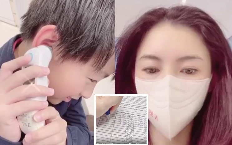 張栢芝絕對係個稱職媽咪，仲親自教Quintus量度體溫，準備返學。