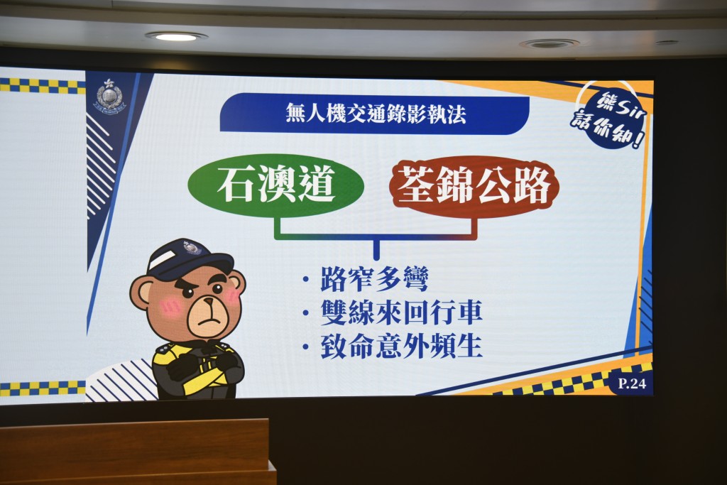 警方首次利用無人機,在指定非市區路段,包括石澳道及荃錦公路作試點,在高空錄影搜證。 警方首次利用無人機,在指定非市區路段,包括石澳道及荃錦公路作試點,在高空錄影搜證。
