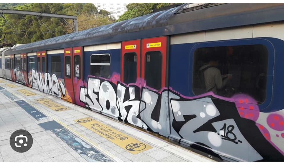 2018年東鐵線列車亦遭塗鴉。網上圖片