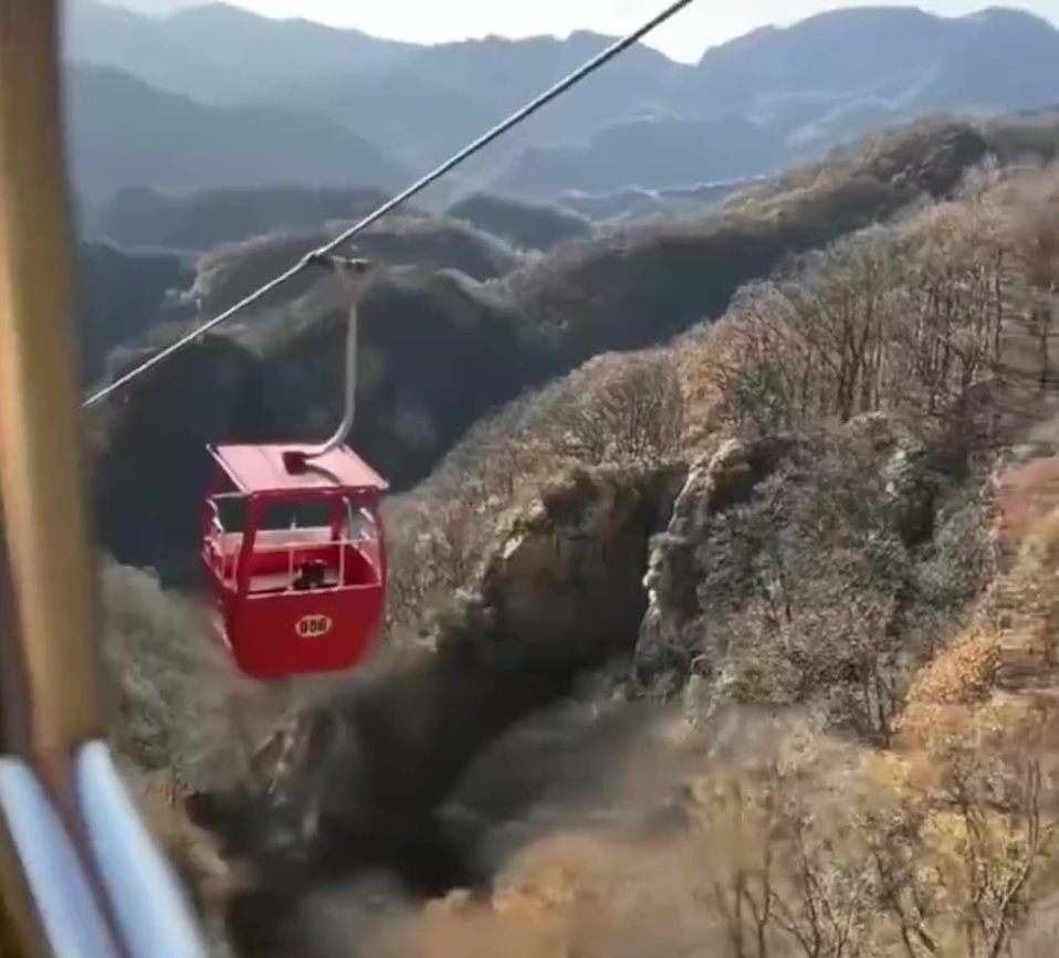石家庄景区惊见黑狗淡定独自坐缆车上山。 抖音 