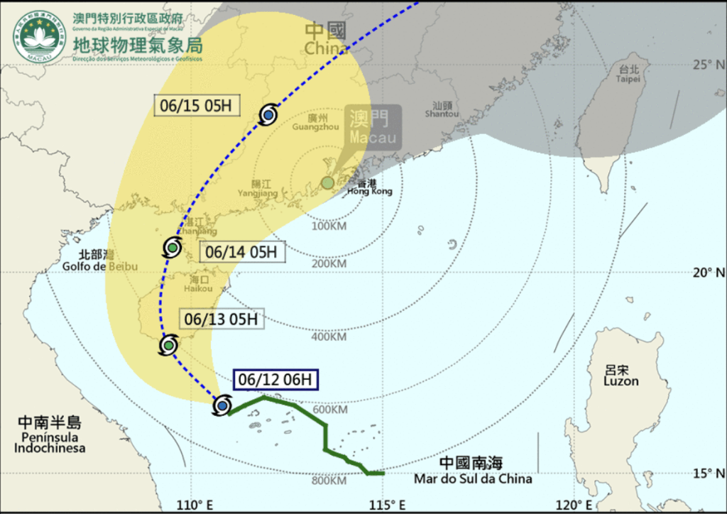 路徑圖。澳門氣象局圖片 路徑圖。澳門氣象局圖片