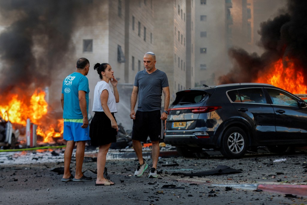 以色列被巴勒斯坦武裝組織的火箭彈襲擊。路透社