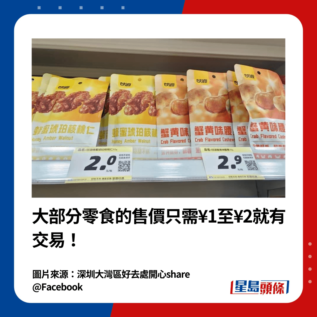 大部分零食的售價只需¥1至¥2就有交易！