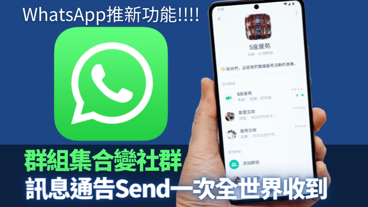 WhatsApp將於月內為Android及iOS裝置推送全新「社群」功能。